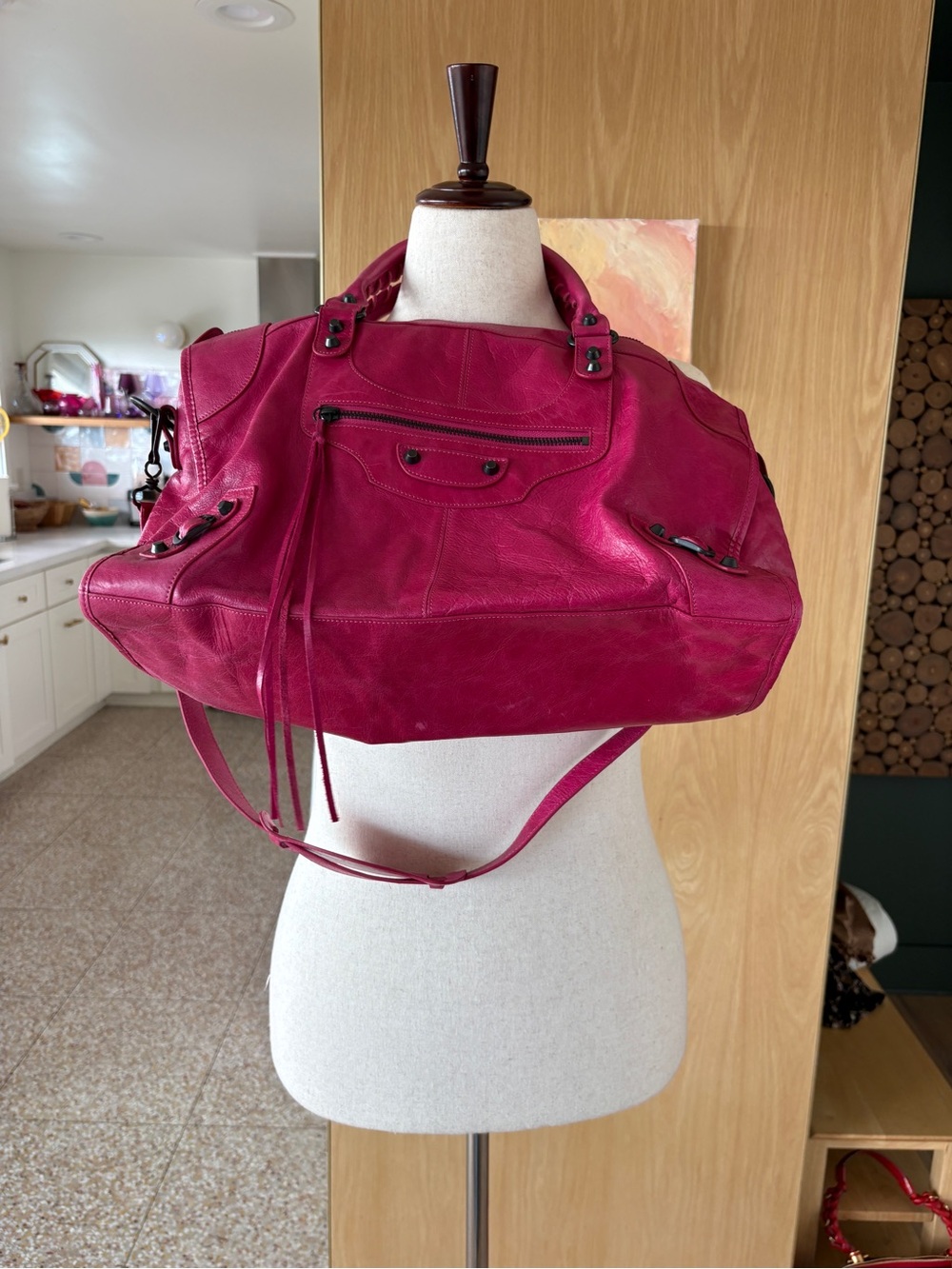 Balenciaga City Bag Fuchsia Pink Distressed Leather